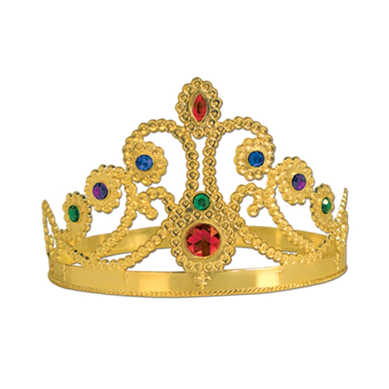 Beistle Club Pack of 12 Plastic Jeweled Gold Queen's Tiara Adjustable Party Hat